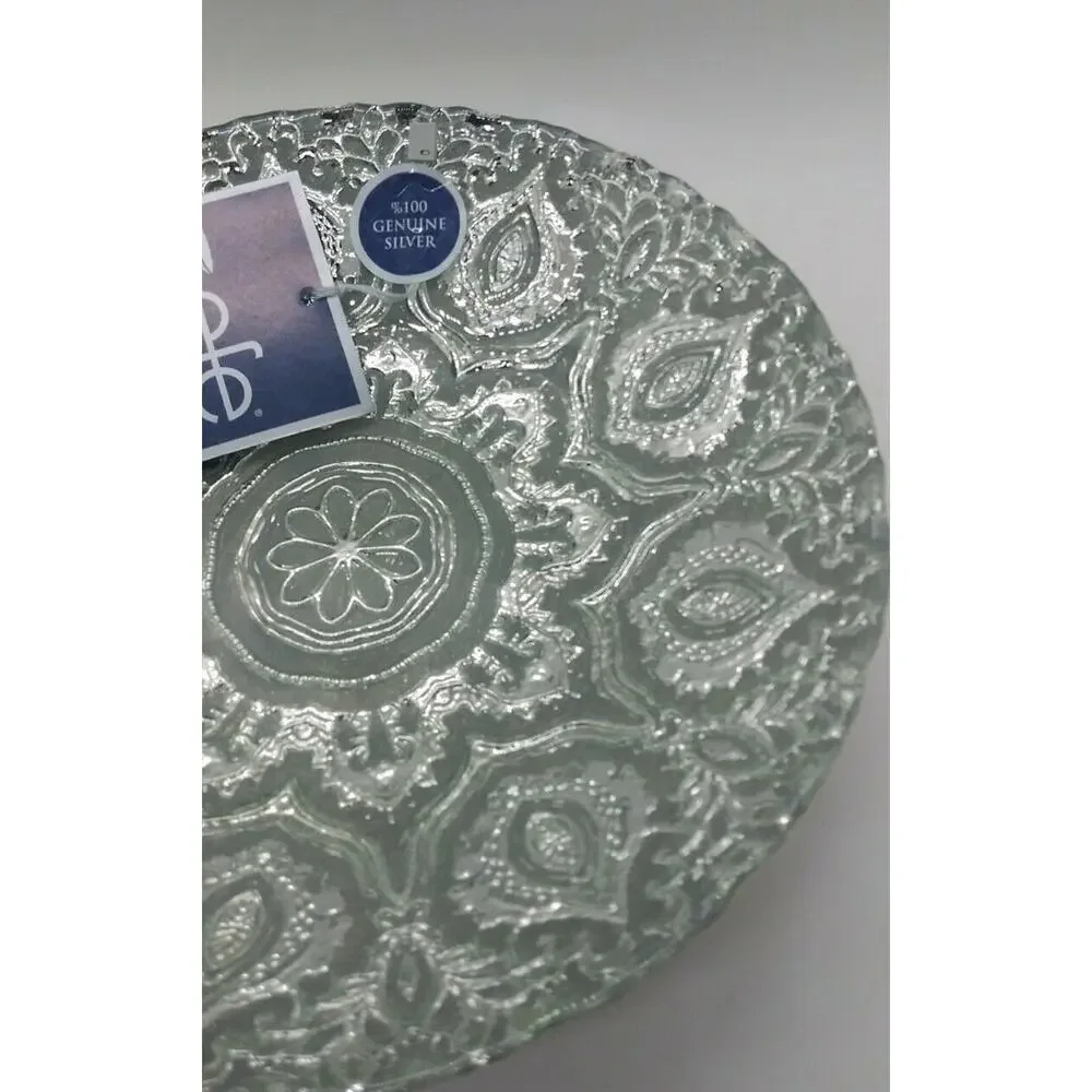 EFE Glass Turkish Handmade Decorative 100% Genuine Silver Bowl 8.50”w X 1.75”h
